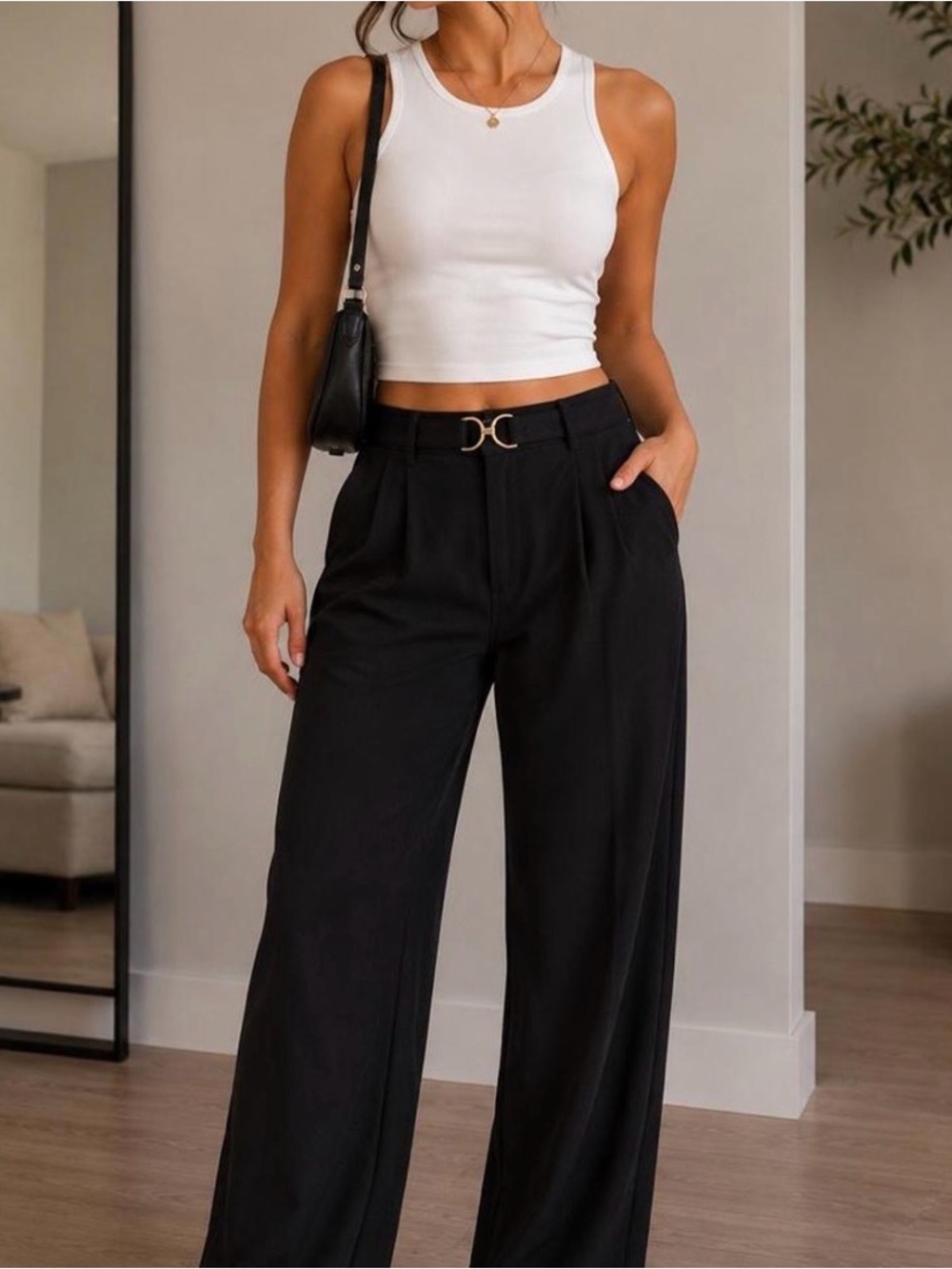 La La Muse Wide Leg High-Waist Black Pants - Elegant Everyday 3X